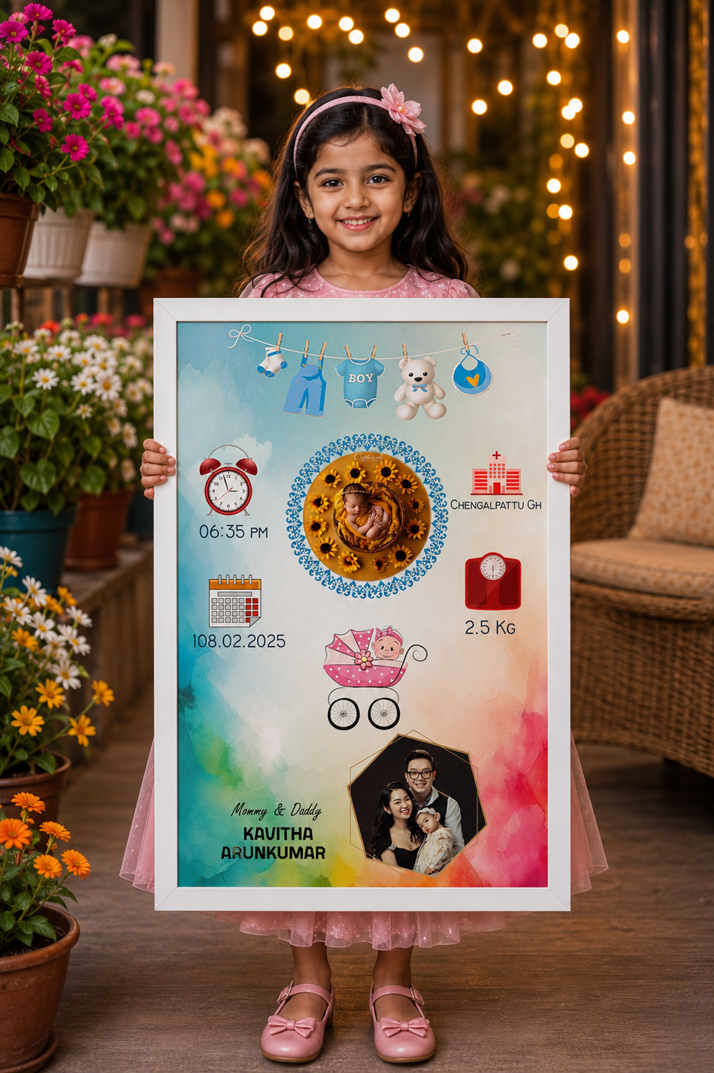 Personalized Baby Birth Details Premium Photo Frame - Image 3