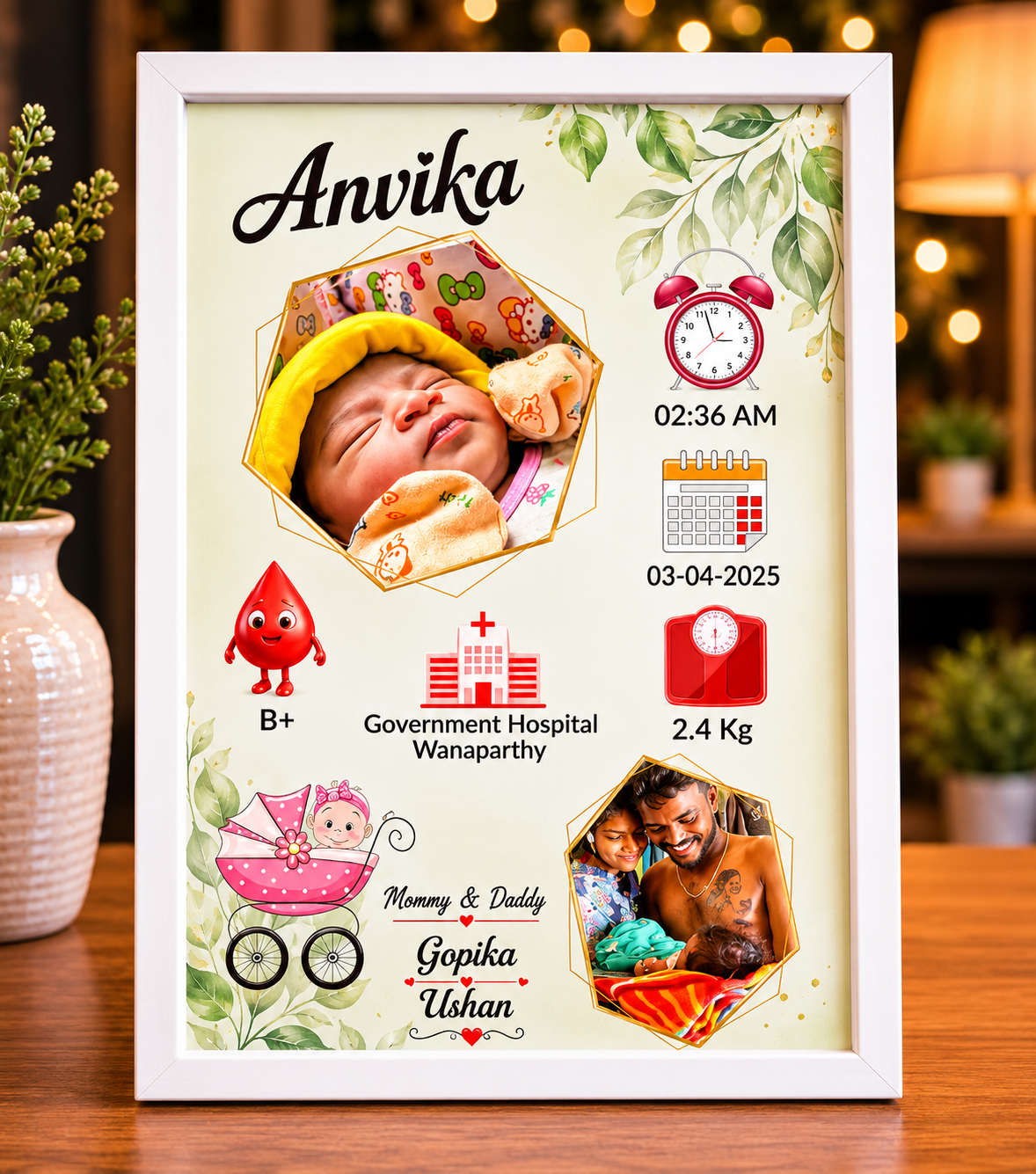 Personalized Baby Birth Details Premium Photo Frame - Image 21