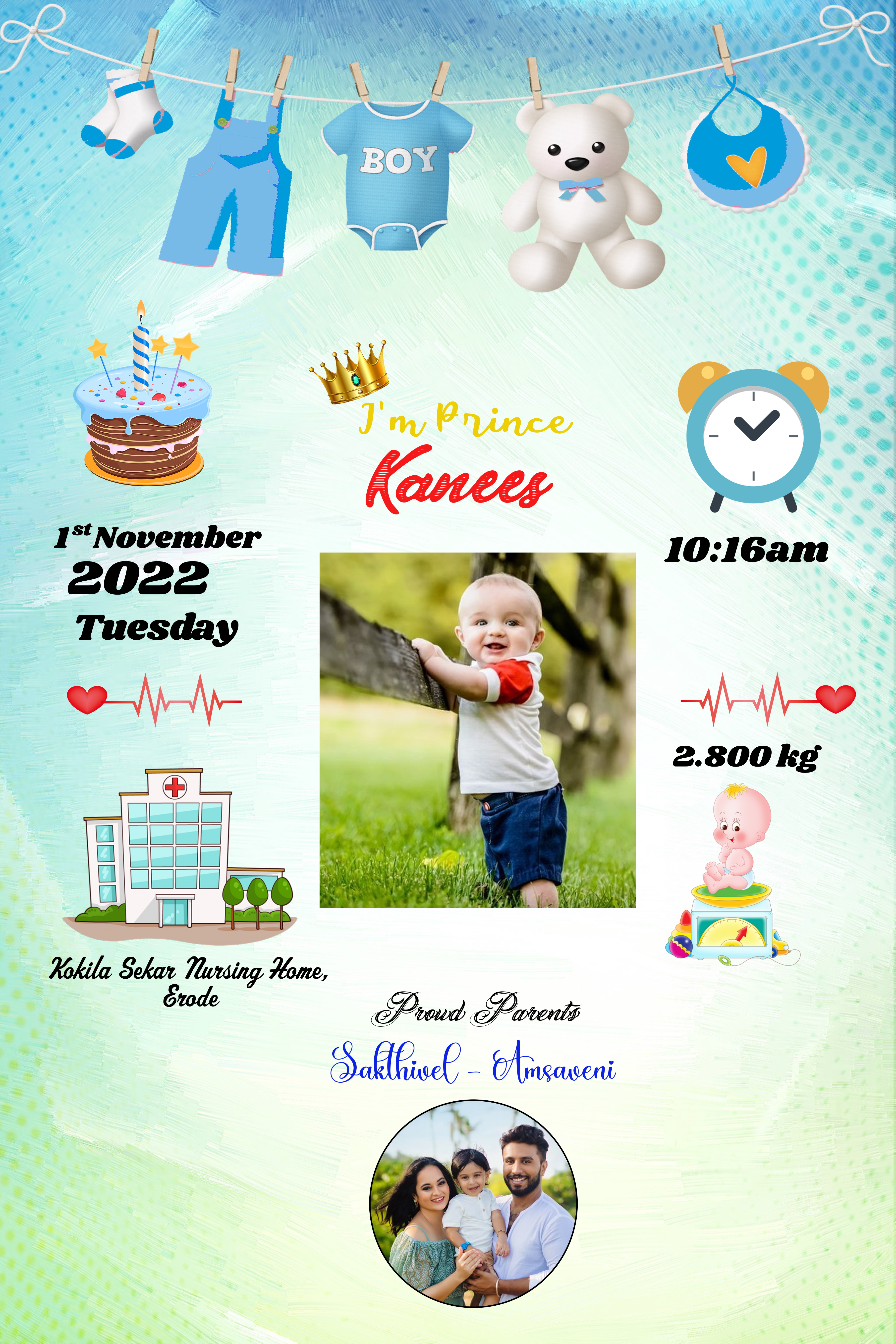 Baby Boy Birth Details Personalized Photo Frame